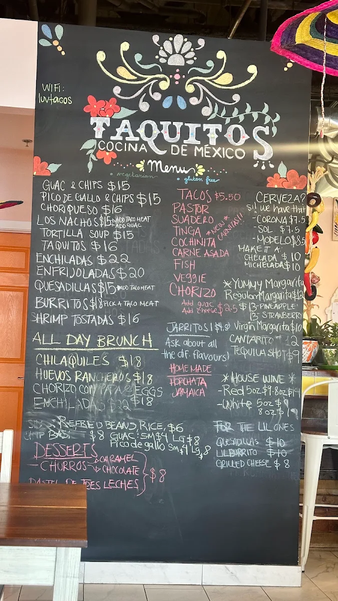 Menu, Taquitos Cocina de México