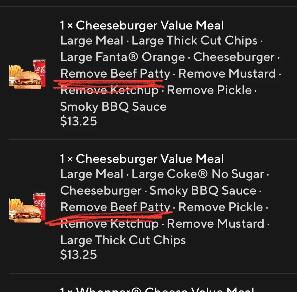 Menu, Hungry Jack's Burgers Noarlunga