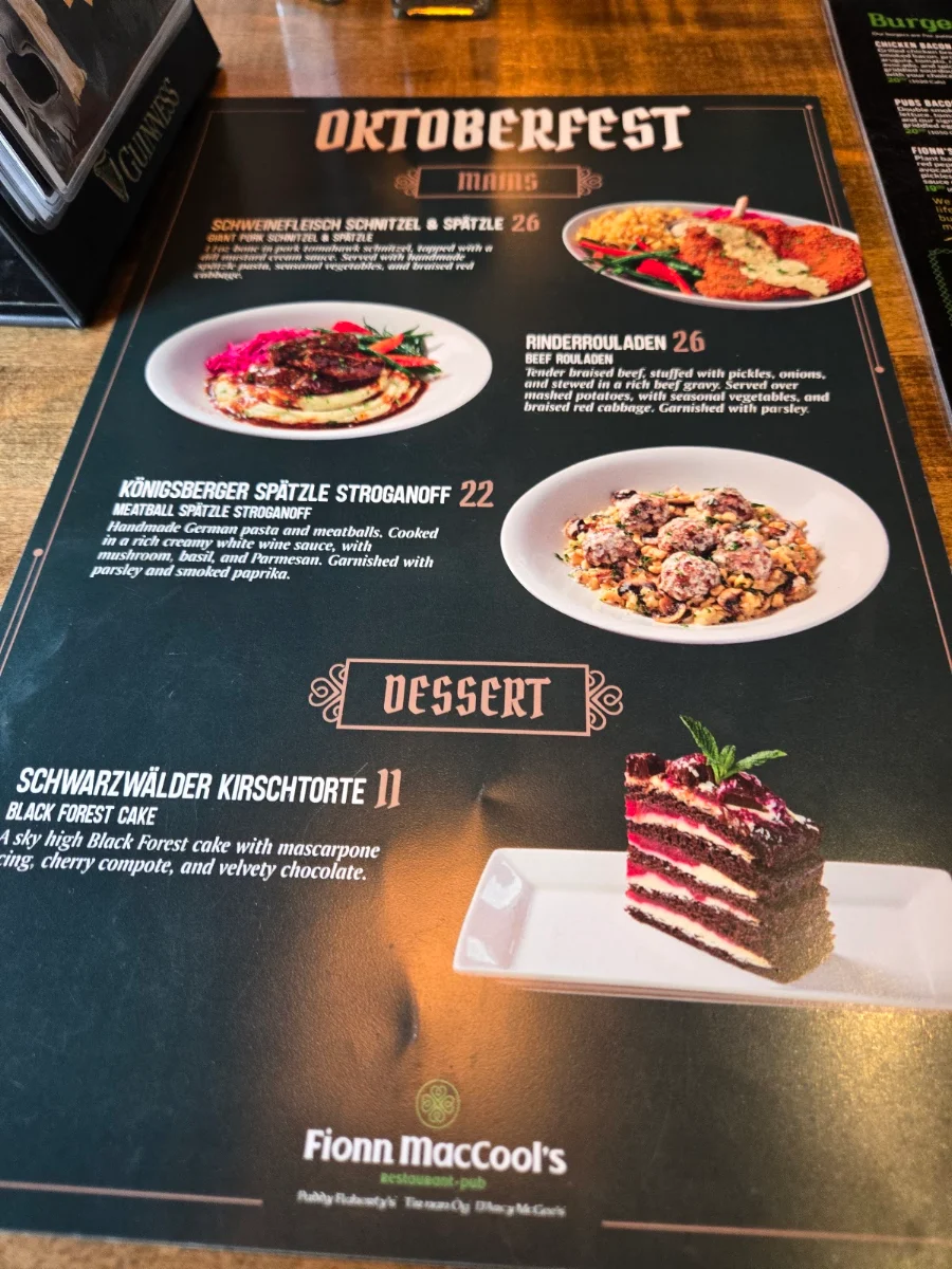 Menu, Fionn MacCool's