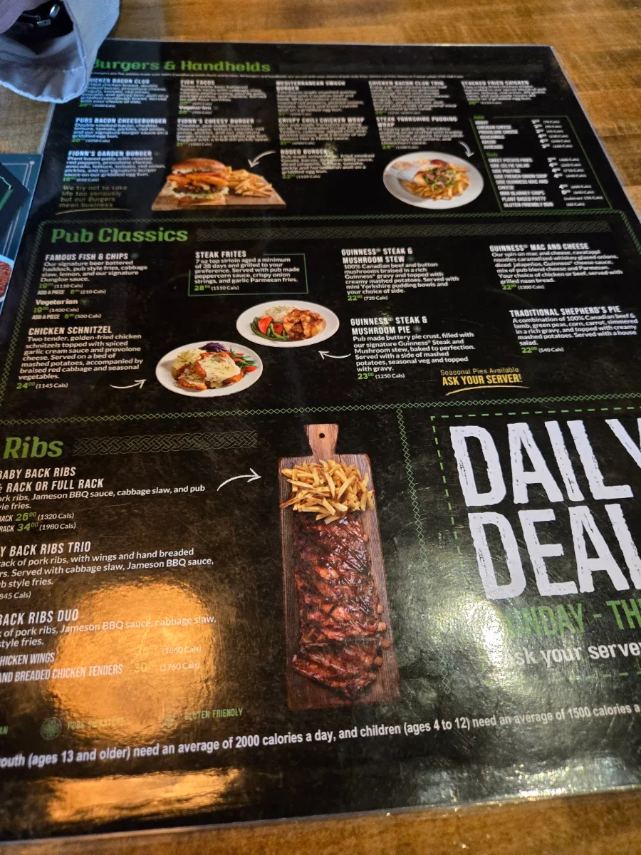 Menu, Fionn MacCool's