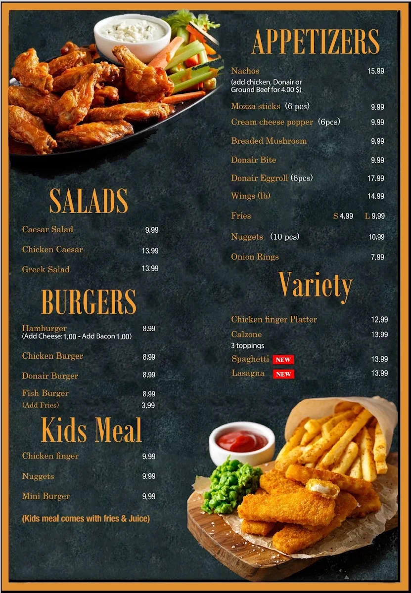 Menu, Anthony's Pizza