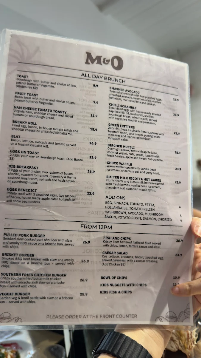 Menu, M & O Cafe