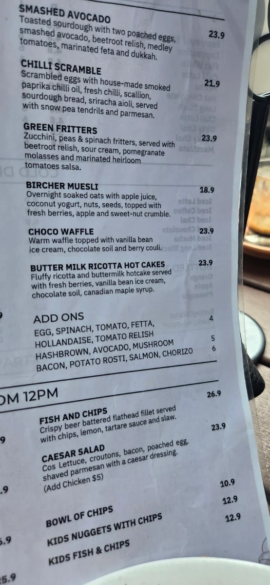 Menu, M & O Cafe