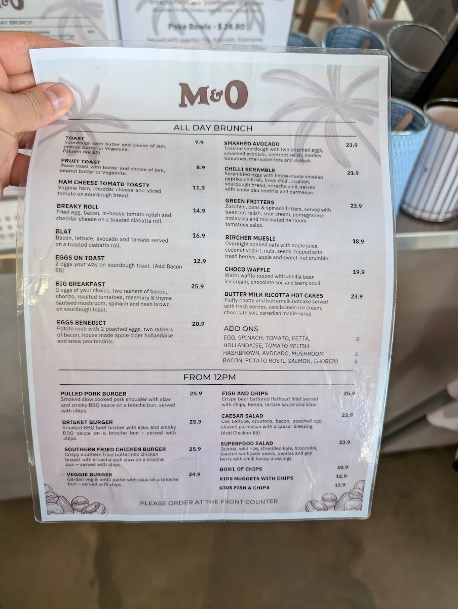 Menu, M & O Cafe