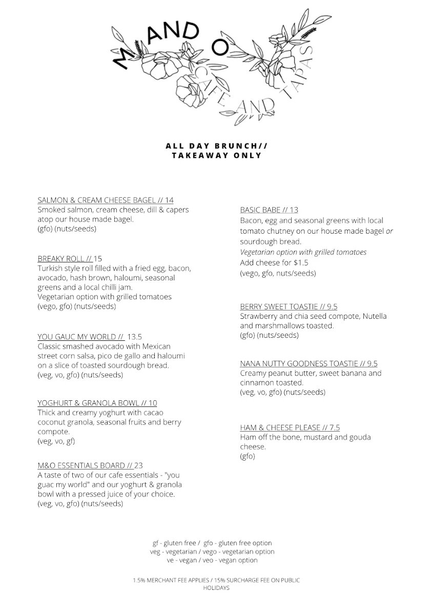 Menu, M & O Cafe