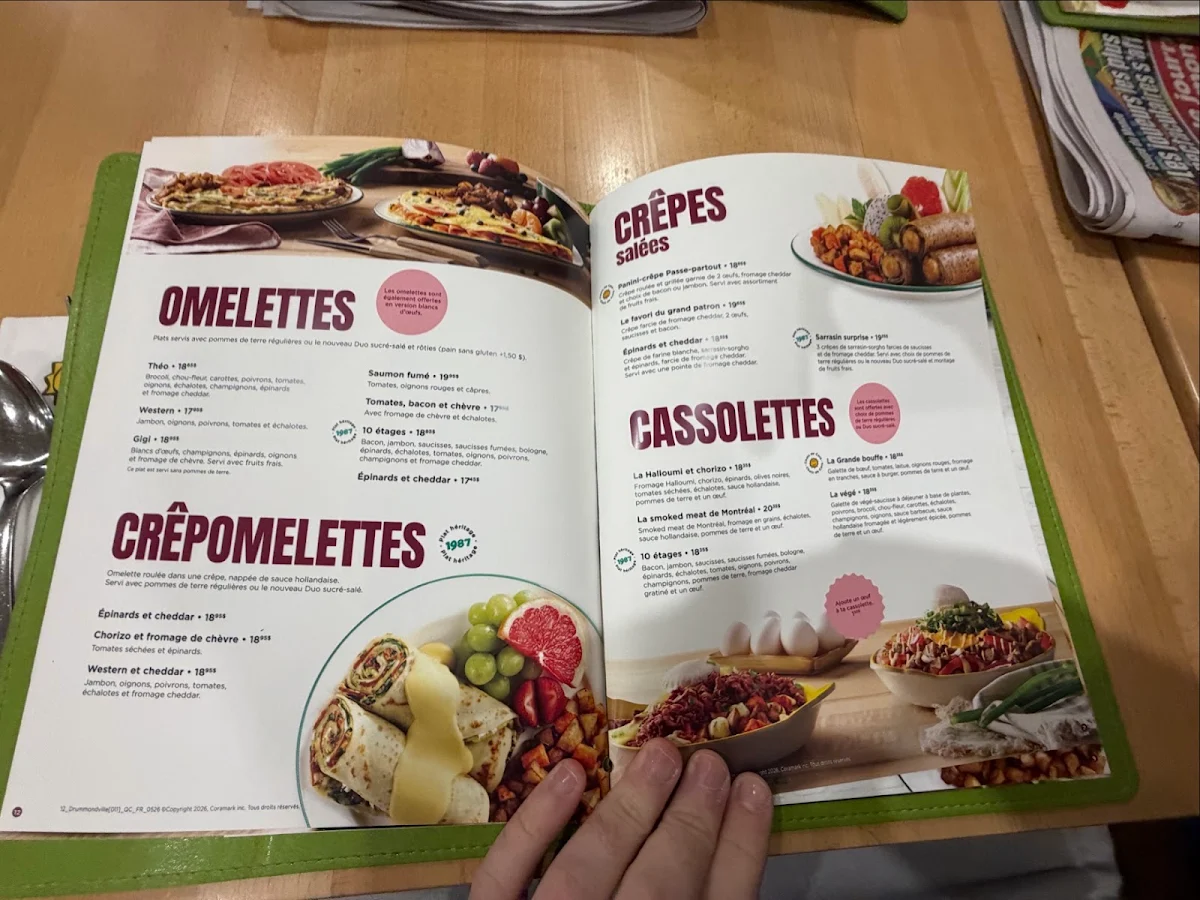 Menu, Cora Déjeuners et dîners