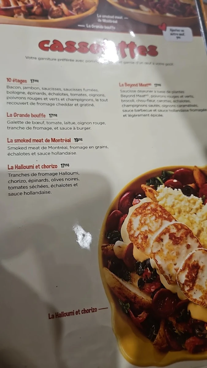 Menu, Cora Déjeuners et dîners
