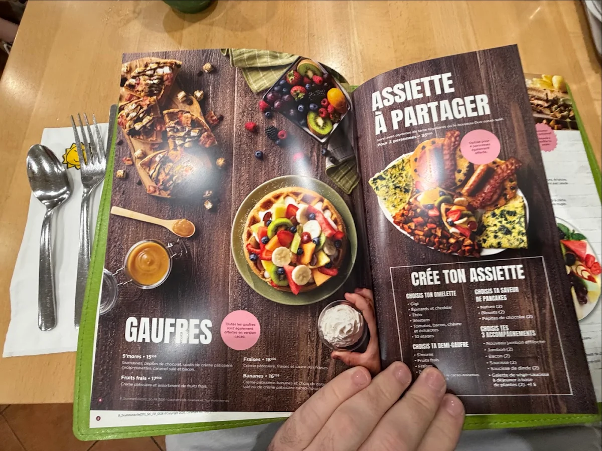 Menu, Cora Déjeuners et dîners
