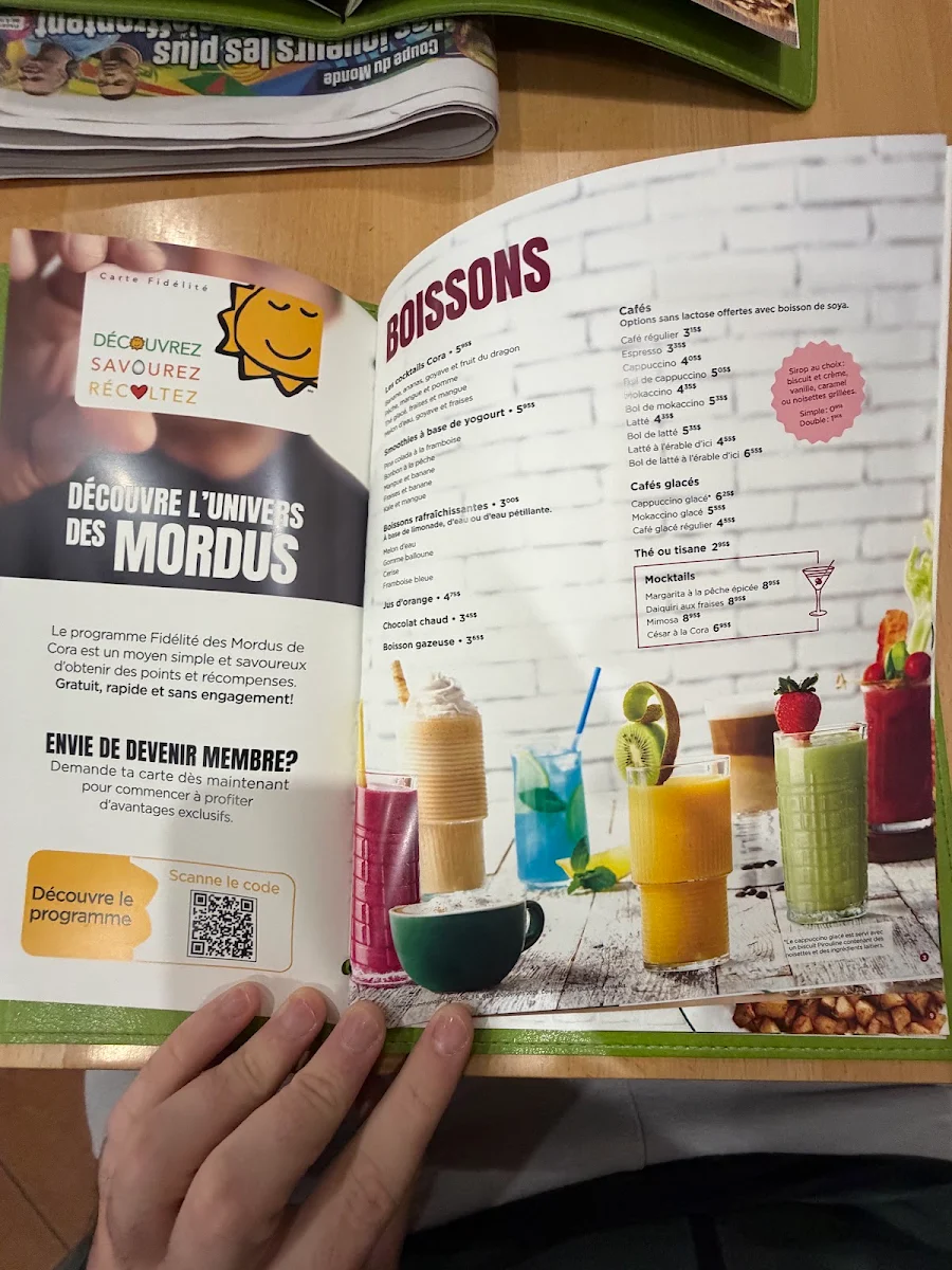 Menu, Cora Déjeuners et dîners