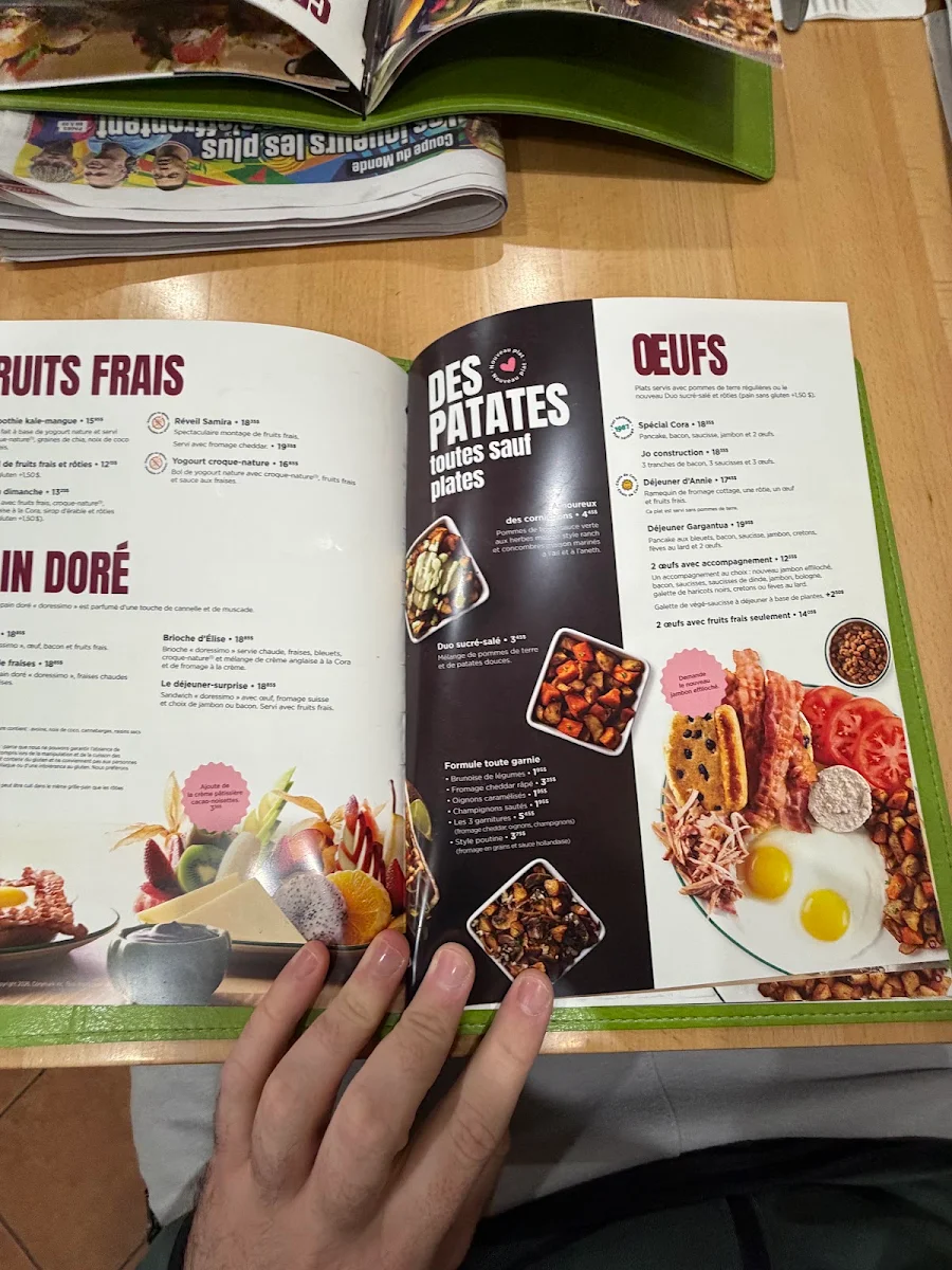 Menu, Cora Déjeuners et dîners