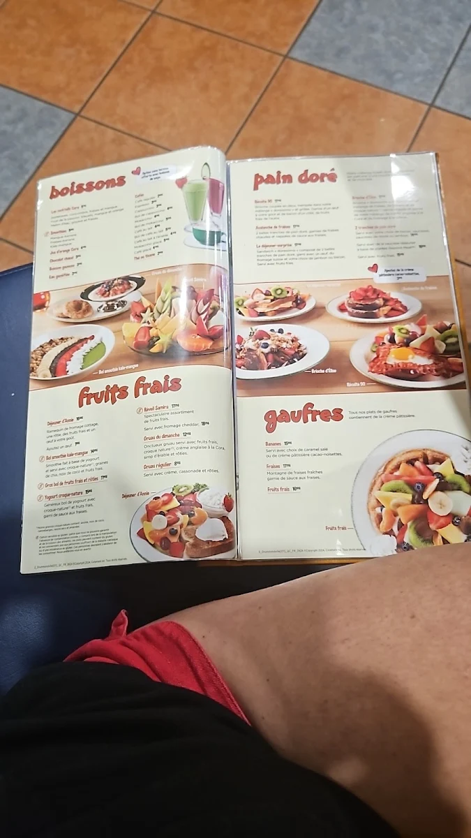 Menu, Cora Déjeuners et dîners
