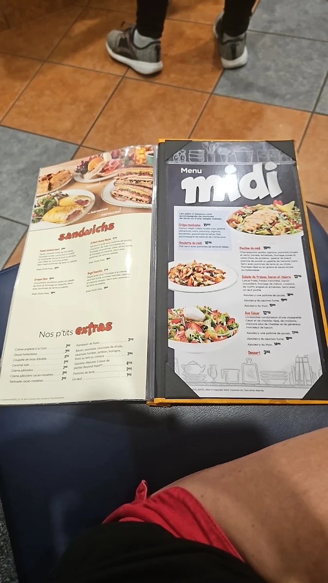 Menu, Cora Déjeuners et dîners