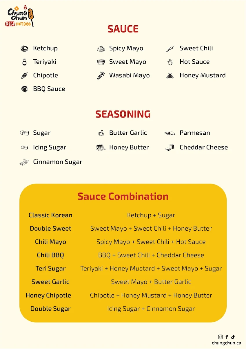 Menu, ChungChun Rice Dog London