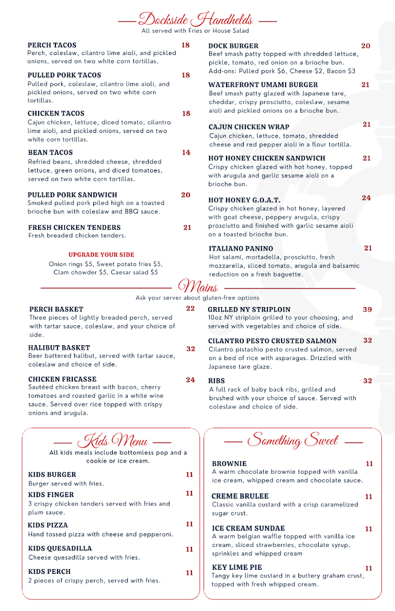 Menu, Sandbar Waterfront Grill
