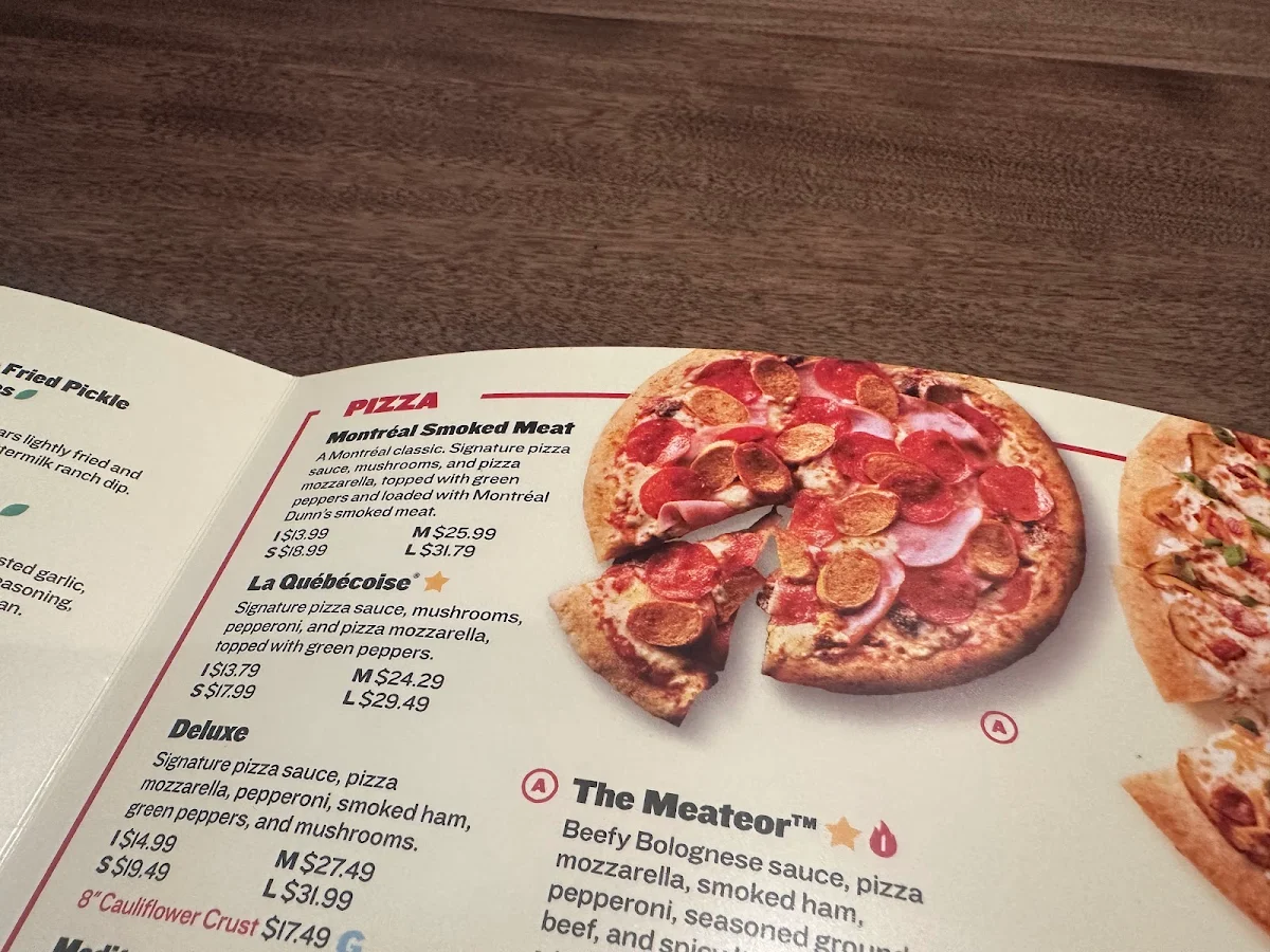 Menu, Boston Pizza