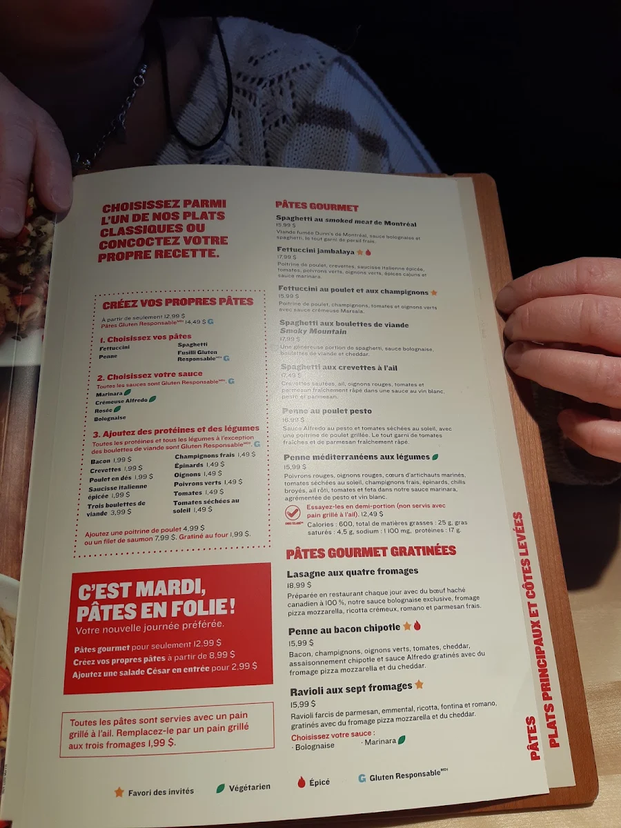 Menu, Boston Pizza