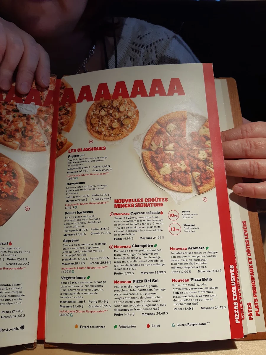 Menu, Boston Pizza