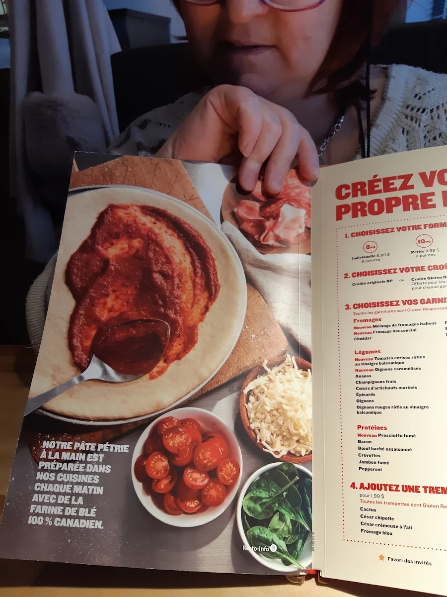 Menu, Boston Pizza