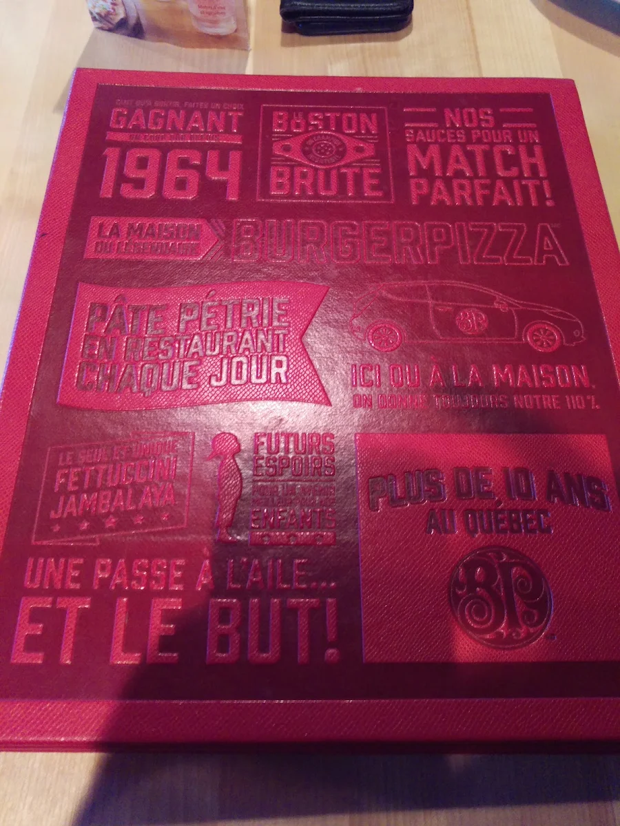 Menu, Boston Pizza