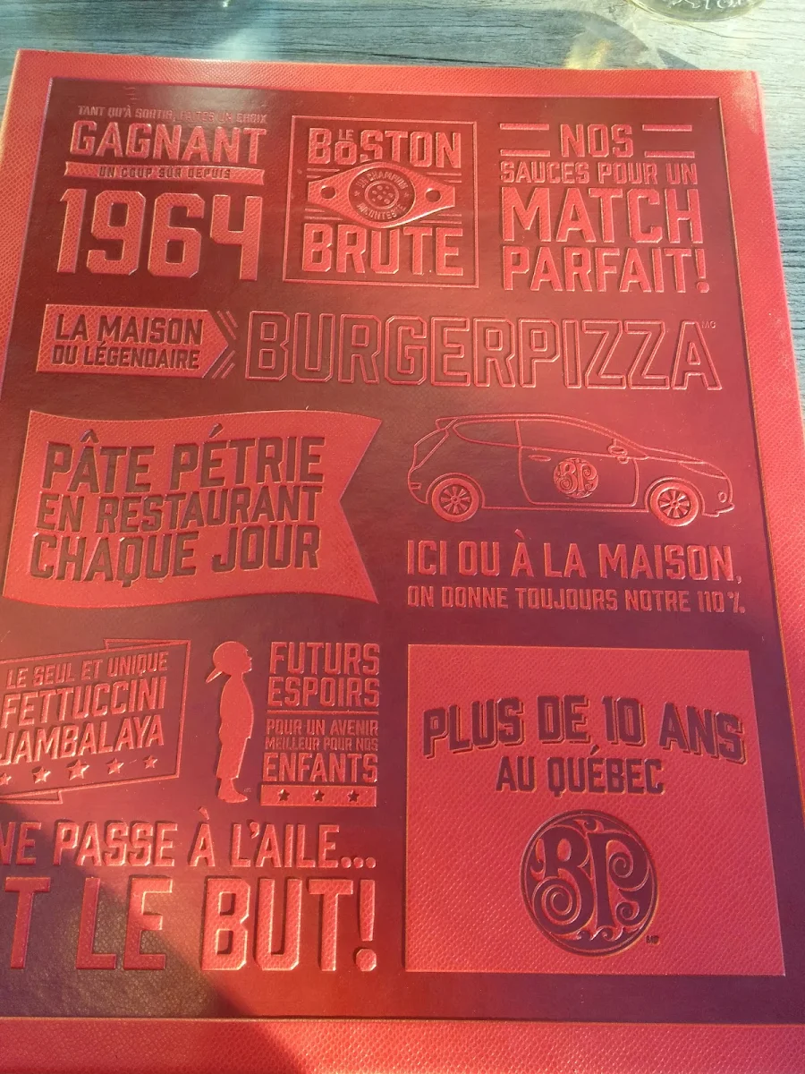 Menu, Boston Pizza