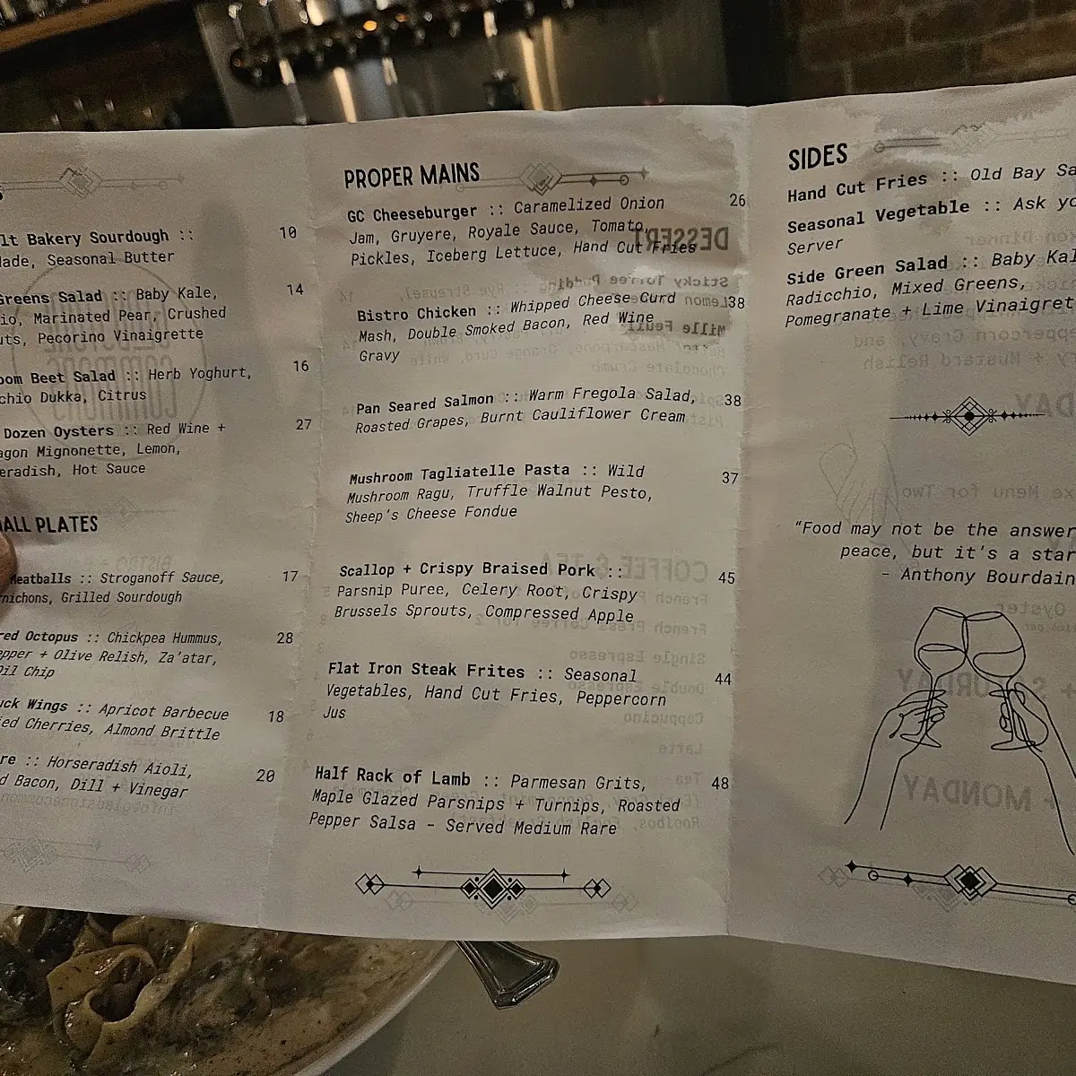 Menu, Gladstone Commons