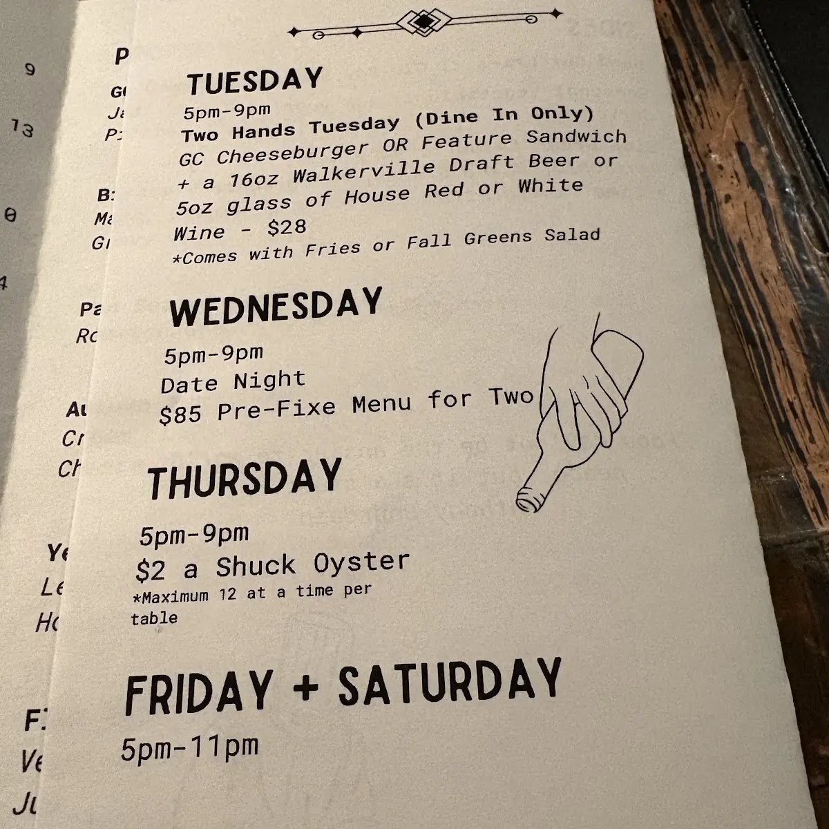 Menu, Gladstone Commons