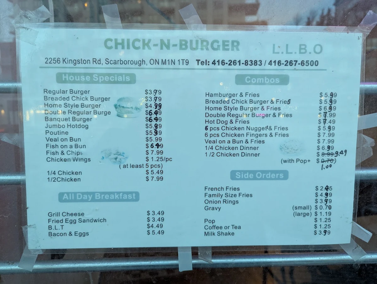 Menu, Chick-N-Burger Restaurant