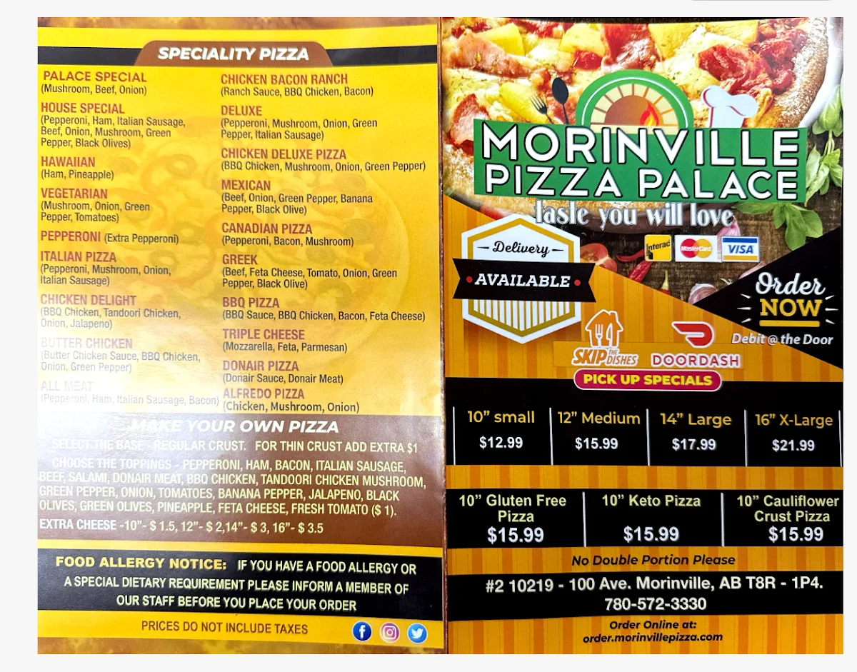 Menu, Morinville Pizza Palace & Fried chicken - Bubble Tea spot