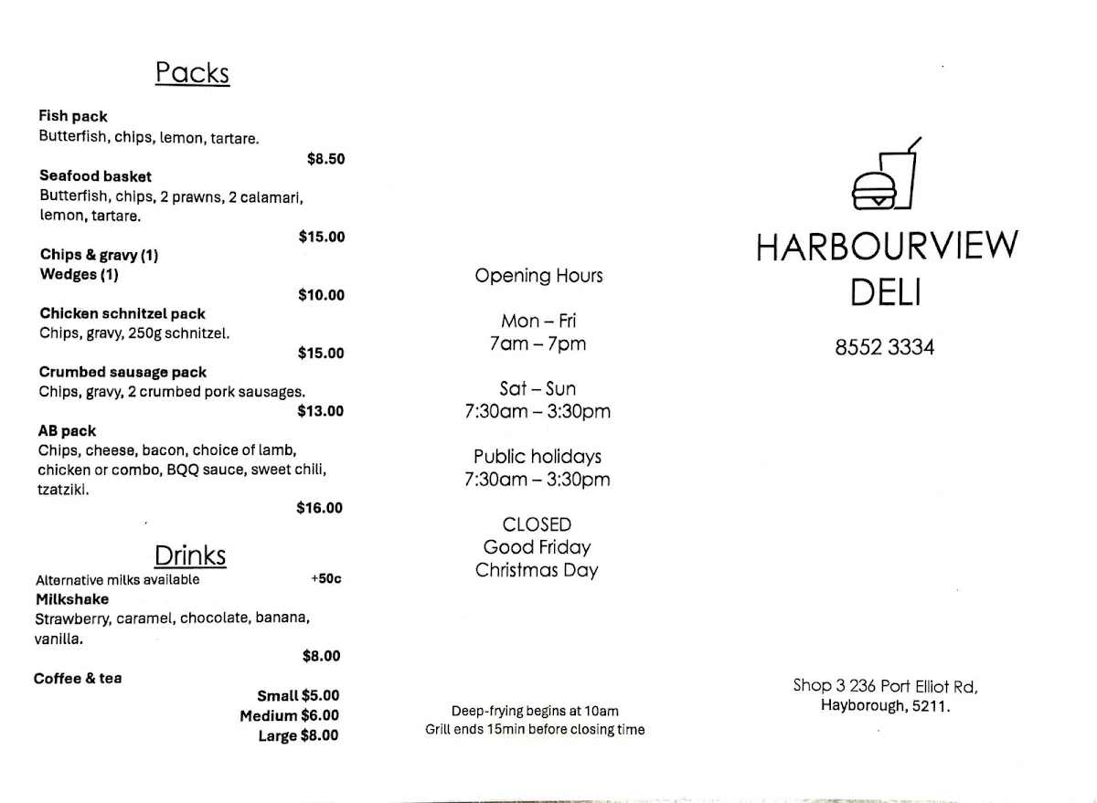 Menu, Harbourview Deli