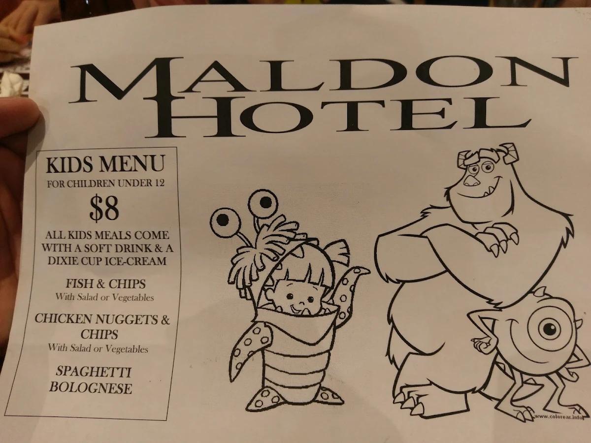 Menu, Maldon Hotel