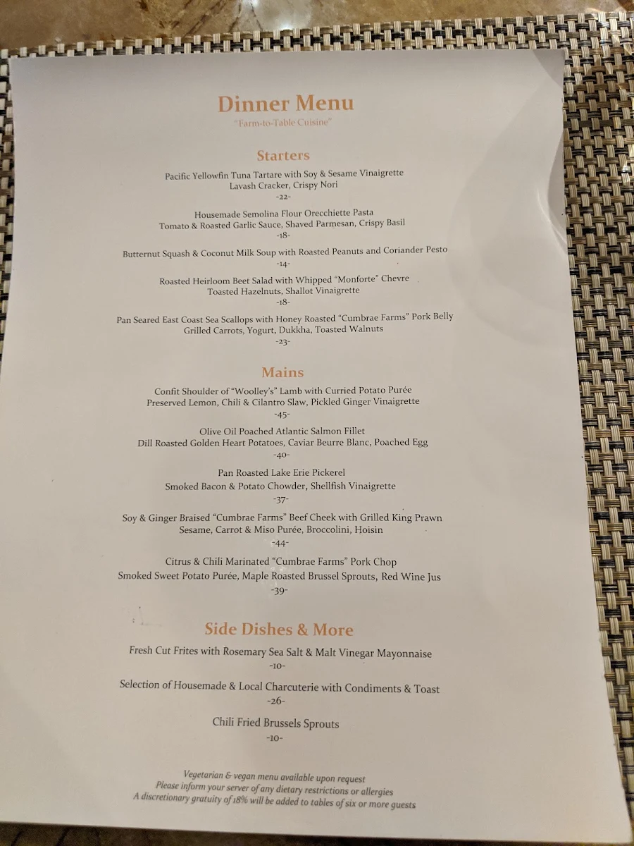 Menu, Treadwell Cuisine