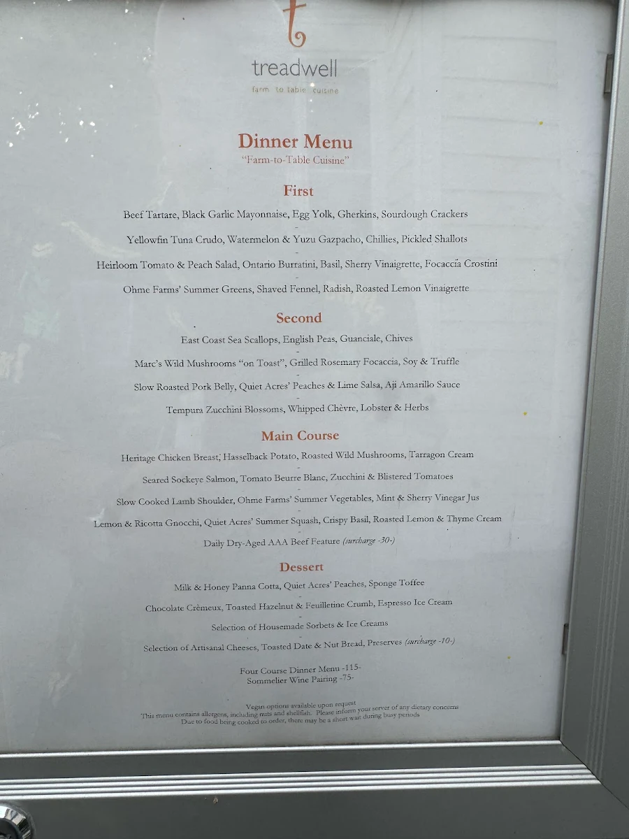 Menu, Treadwell Cuisine