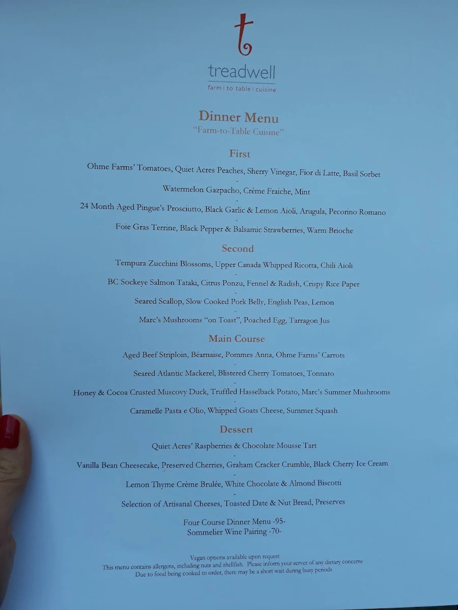 Menu, Treadwell Cuisine