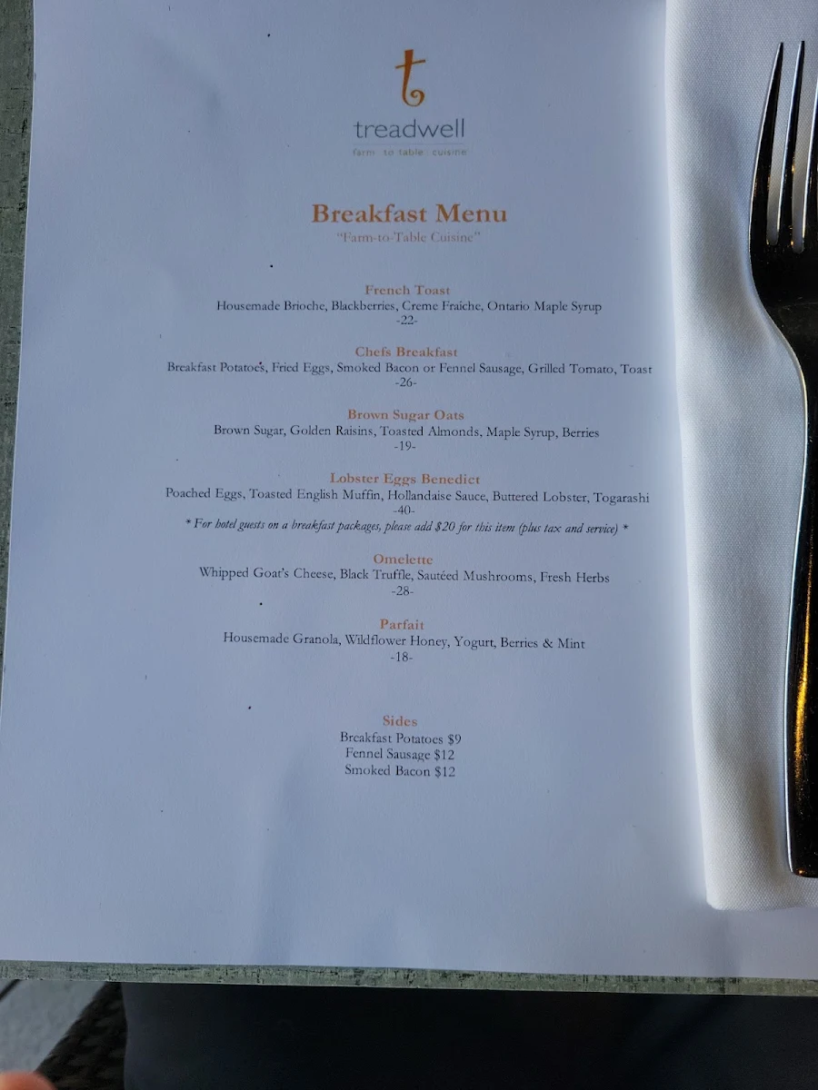 Menu, Treadwell Cuisine