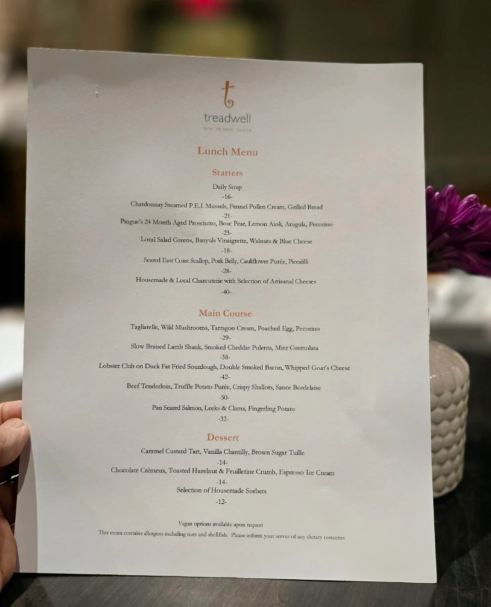 Menu, Treadwell Cuisine