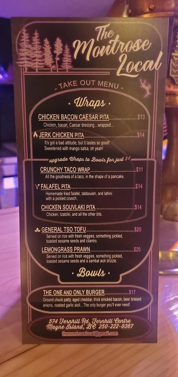Menu, The Montrose Local