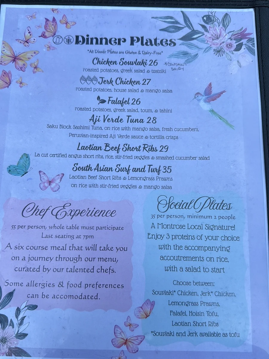 Menu, The Montrose Local