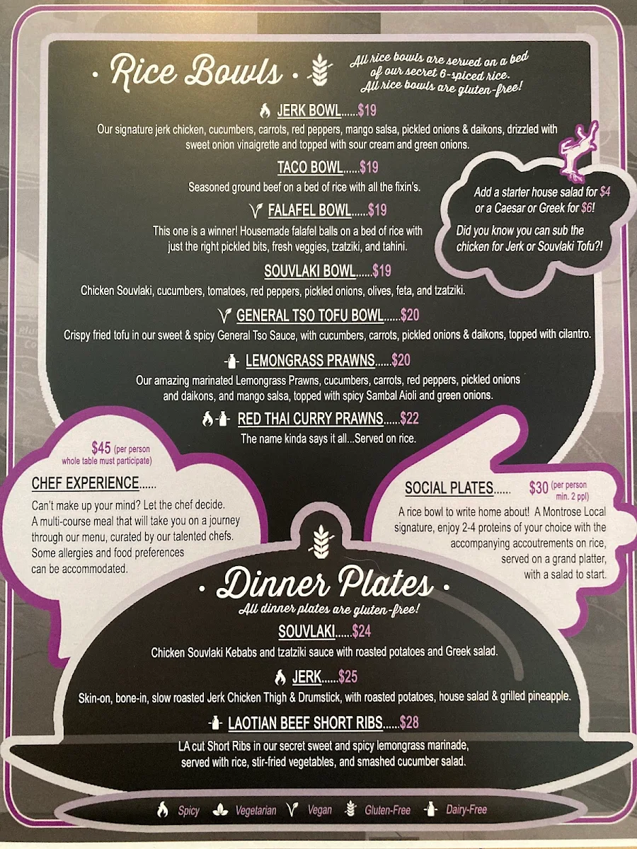 Menu, The Montrose Local