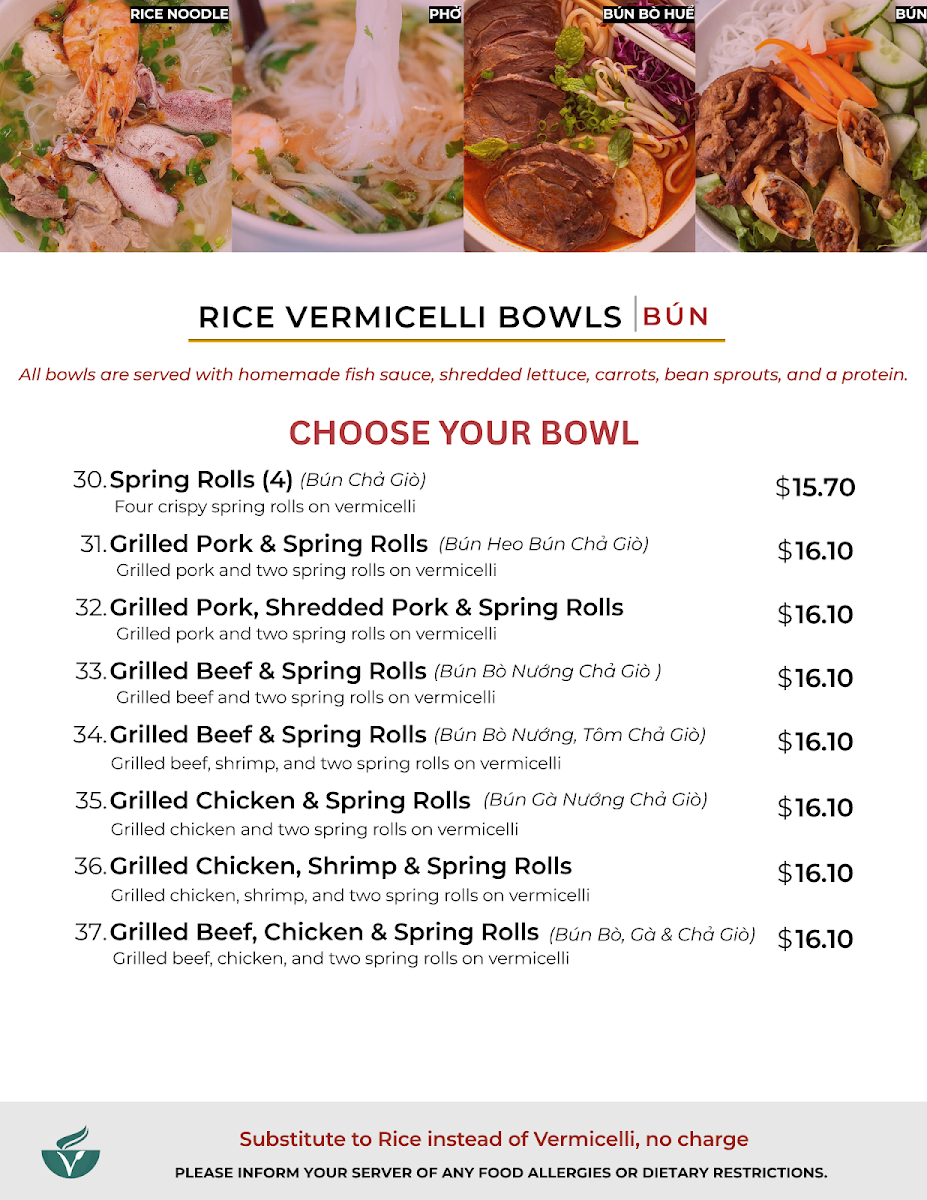 Menu, Pho V