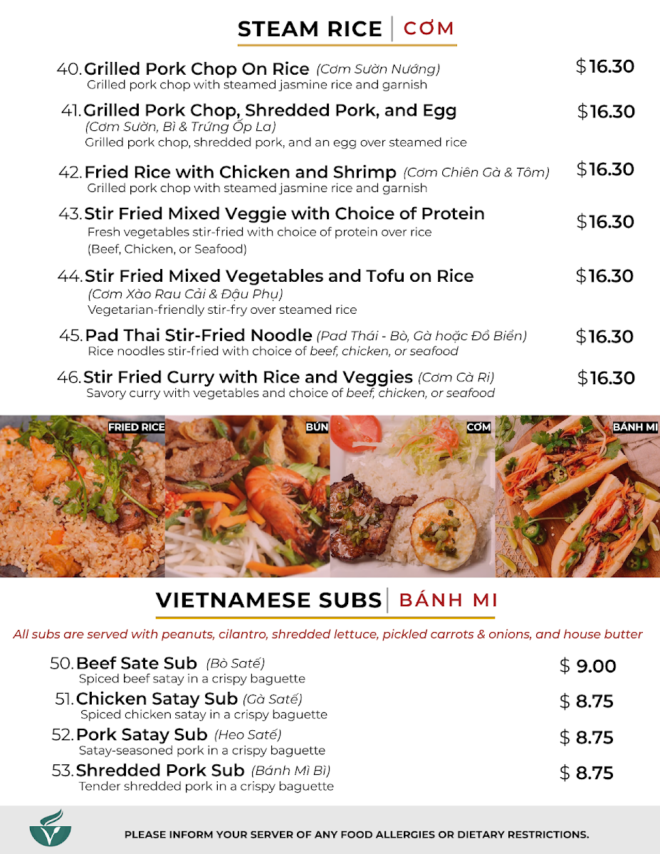 Menu, Pho V