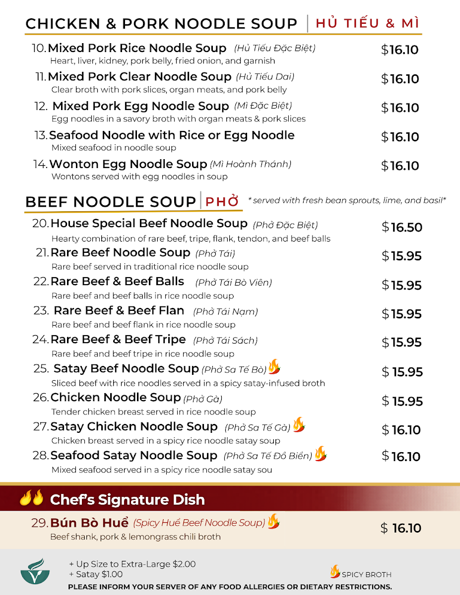 Menu, Pho V