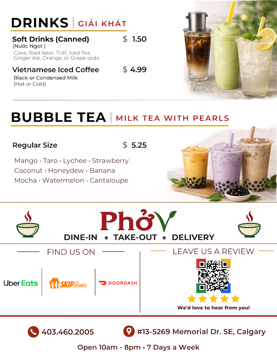 Menu, Pho V
