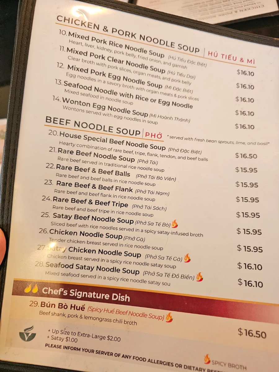 Menu, Pho V