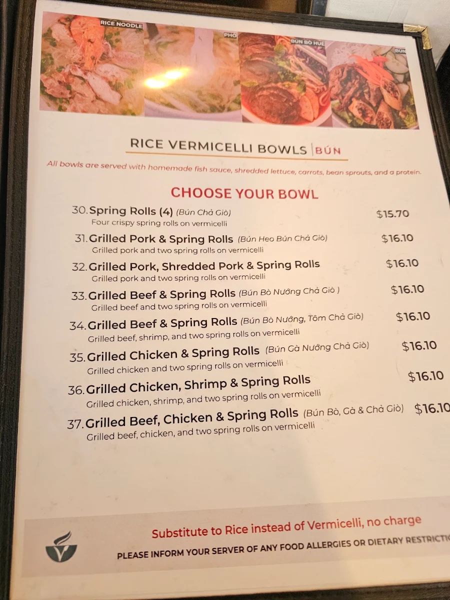 Menu, Pho V