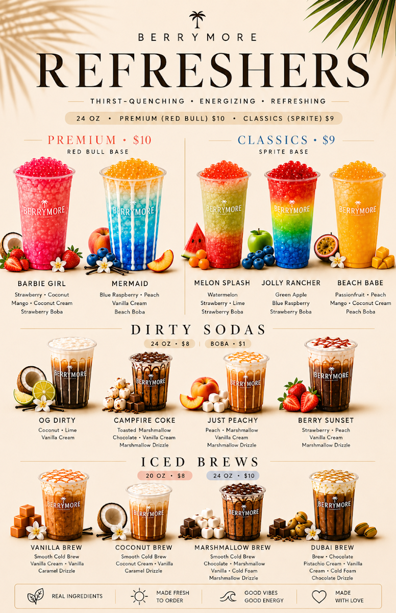 Menu, Berrymore-Crystal Beach Eats