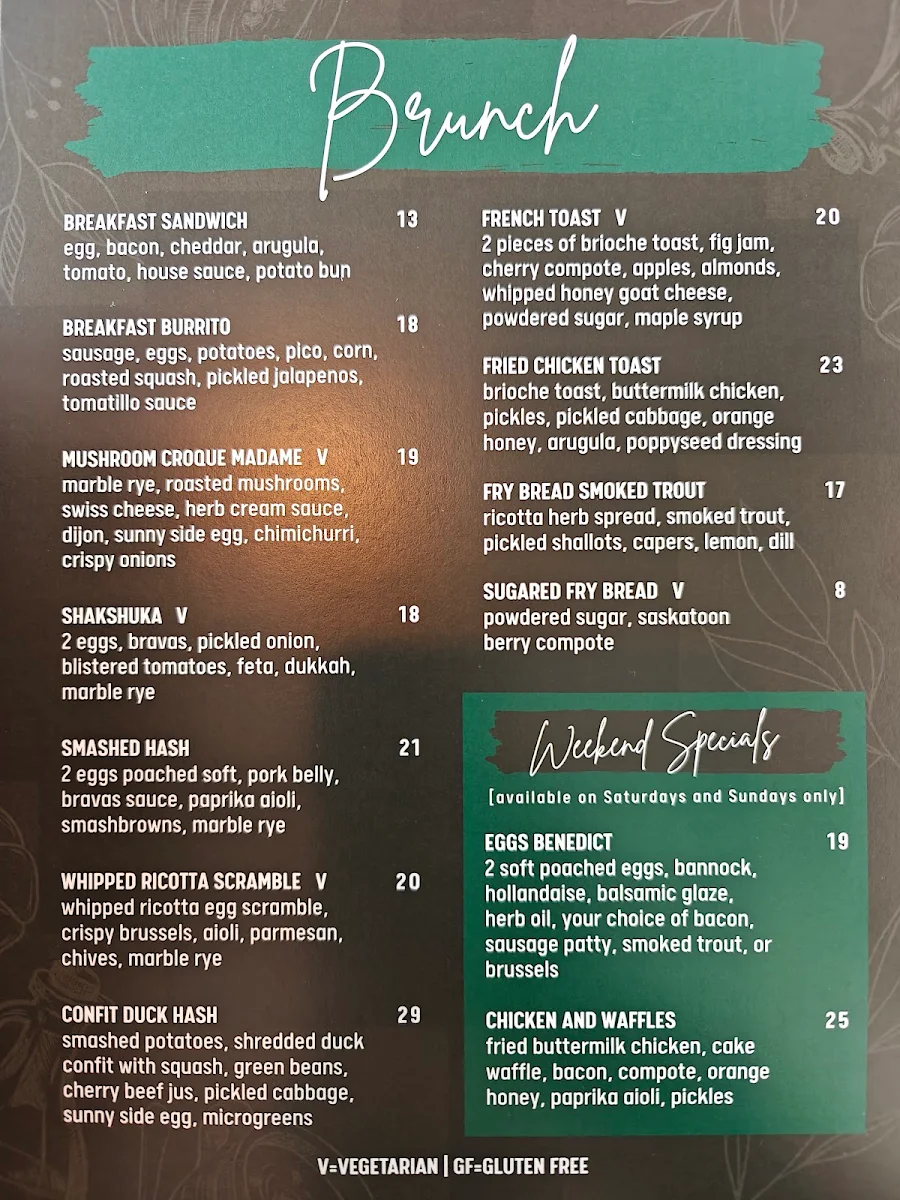 Menu, Promenade Brasserie
