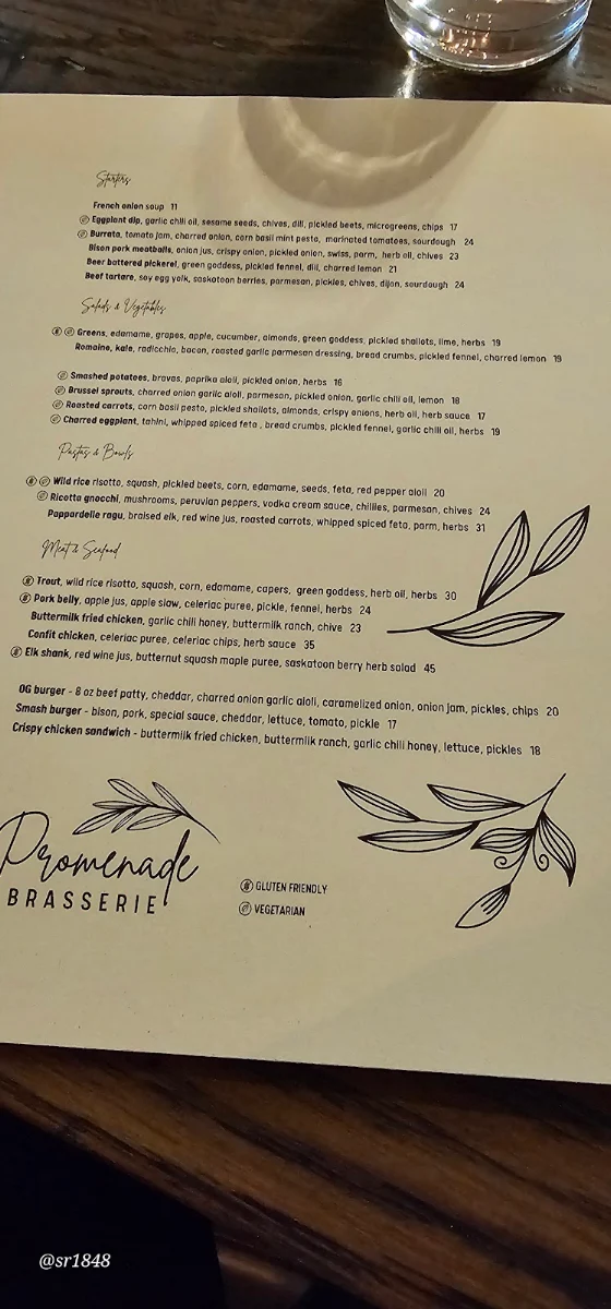 Menu, Promenade Brasserie