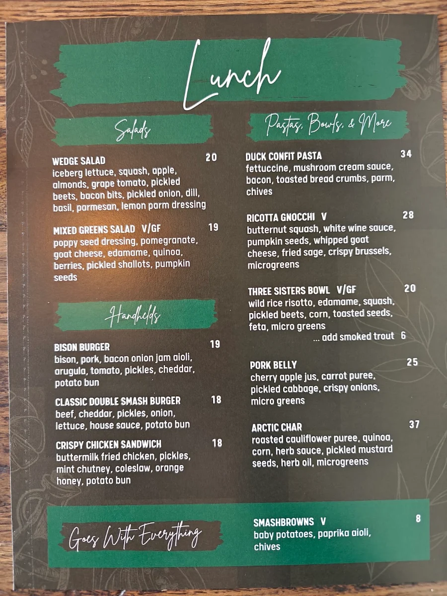 Menu, Promenade Brasserie