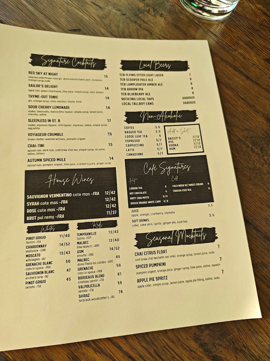 Menu, Promenade Brasserie