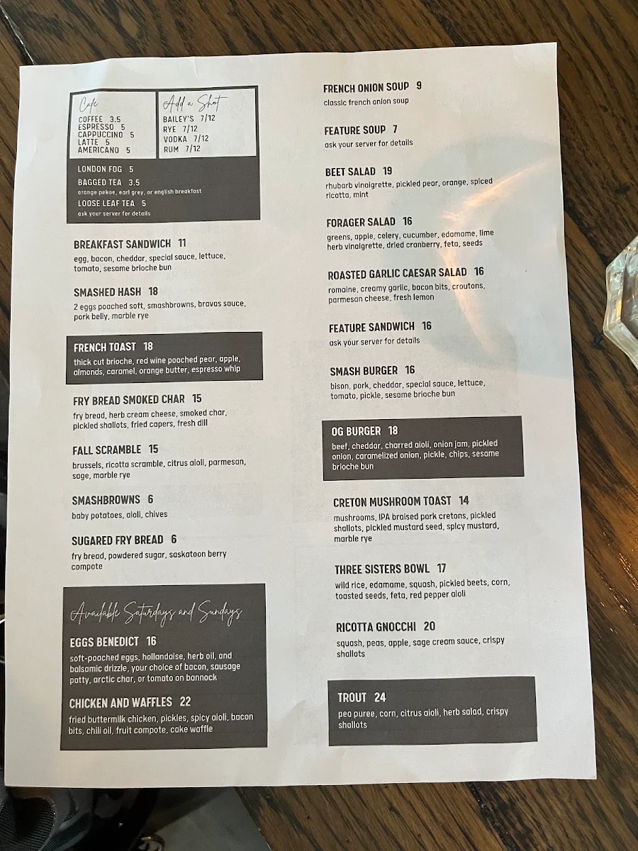 Menu, Promenade Brasserie